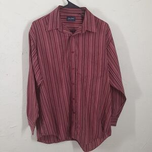 John Blair Adult Mens 16 Large Red Striped Button Up Shirt